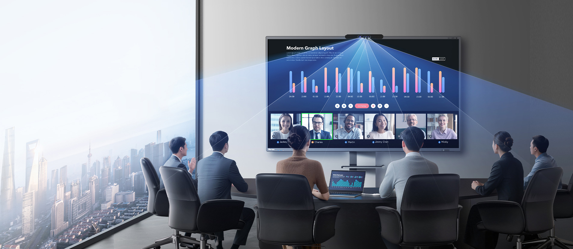 Interactive whiteboard used in a modern meeting room