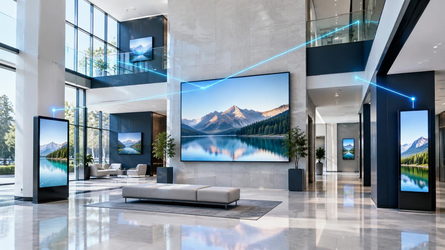 Connected commercial displays forming a scalable enterprise digital signage network