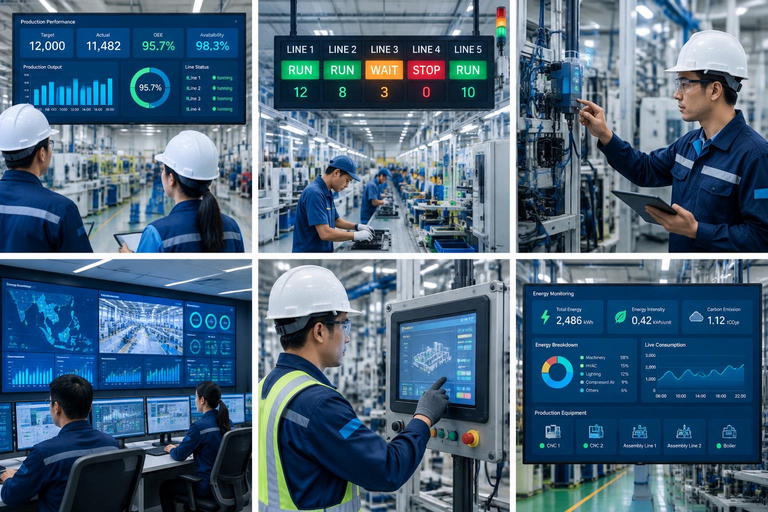 Factory production dashboard visible to operators