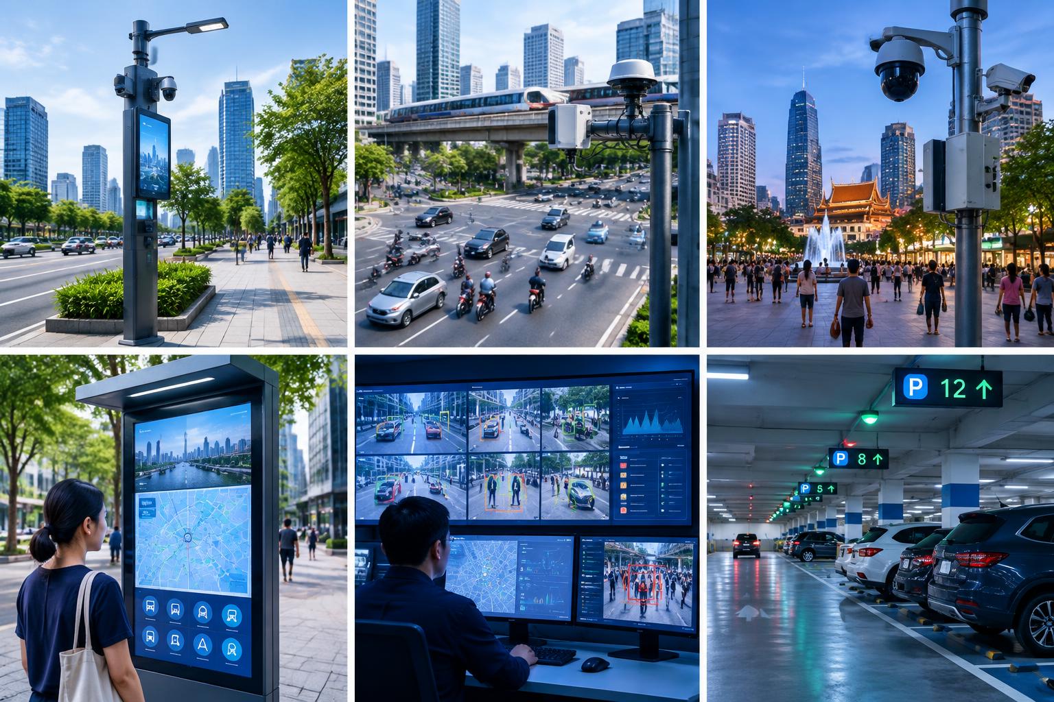 Modular smart pole on a city boulevard