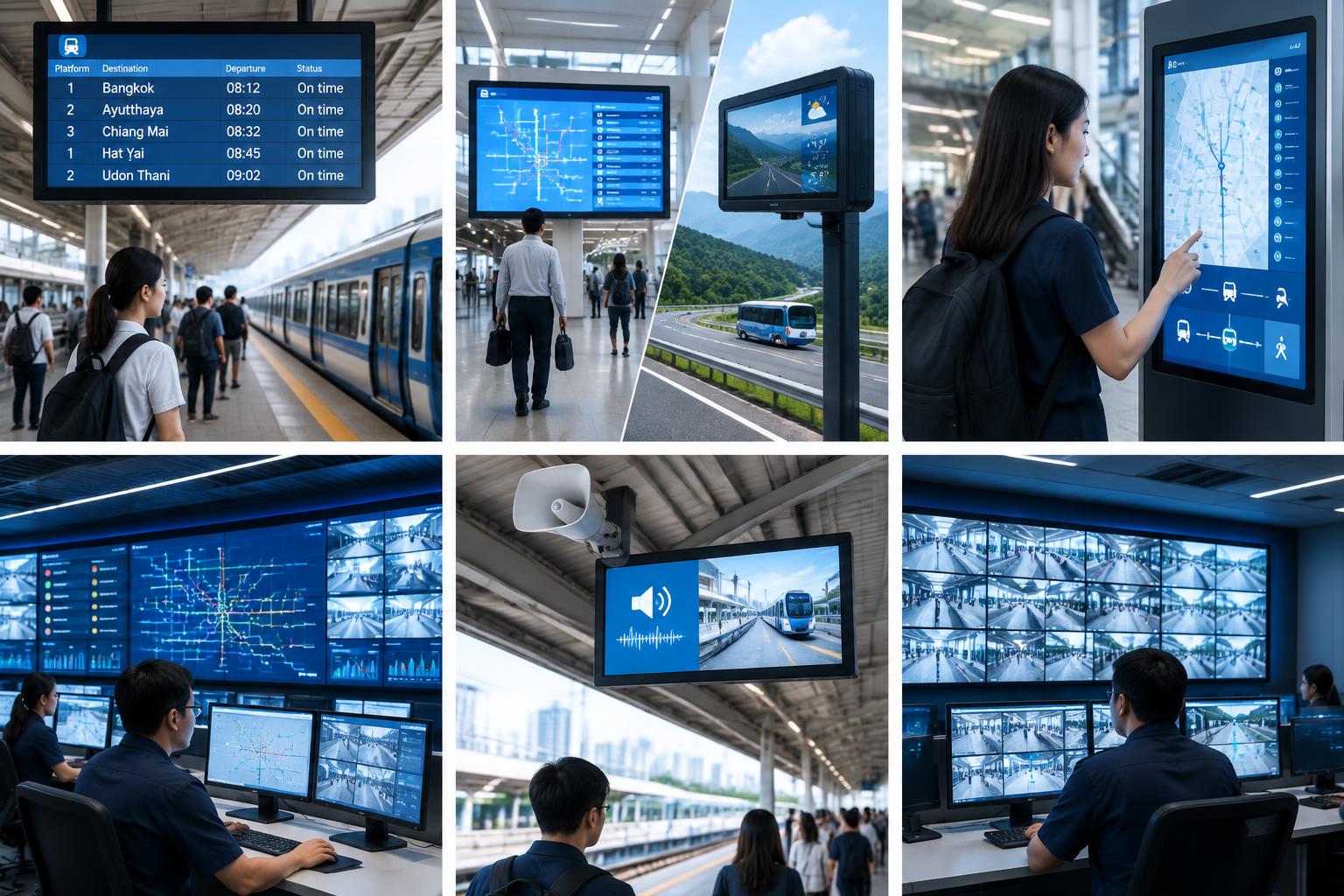Passenger information display on a railway platform
